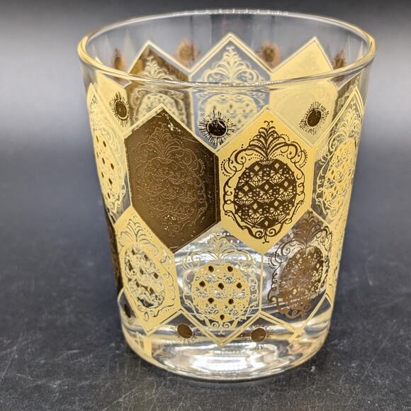 1 Vintage MCM CERA Net Harris Single Low Ball Glass Gold Pineapple Barware - Picture 2 of 9